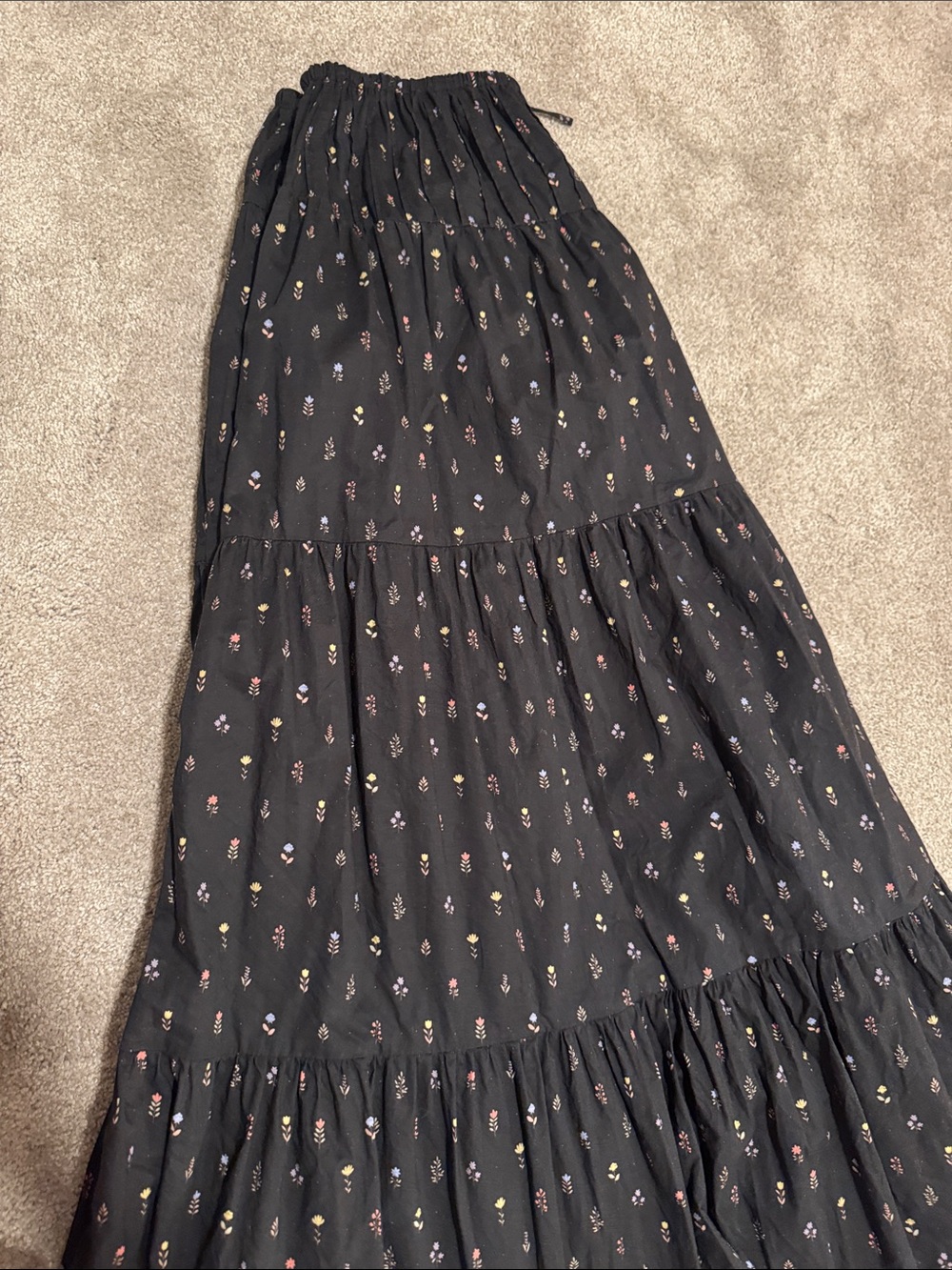 Tiered Black Maxi Skirt with Tiny Floral Print - Picture 5 of 5